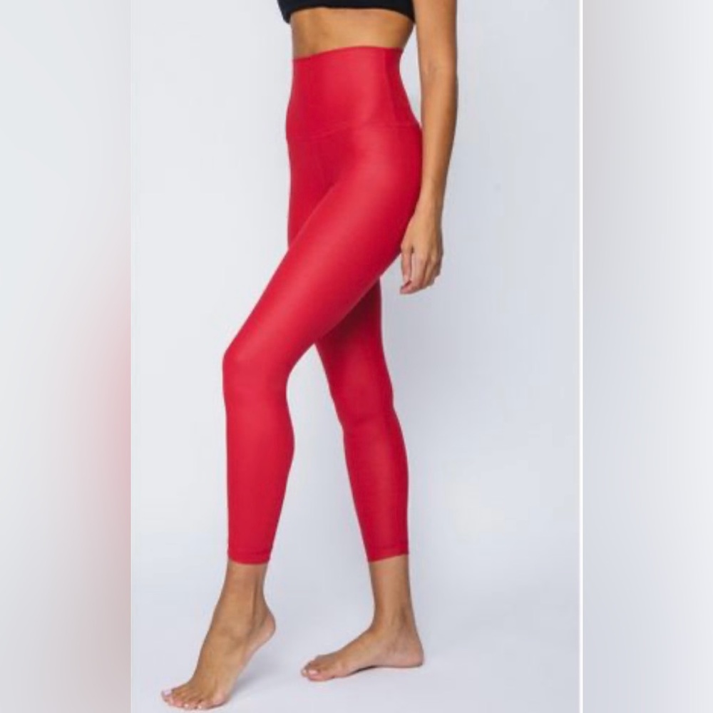 90 Degree Reflex Womens High Waist High Shine Faux Leather Disco Ankle‎ Legging